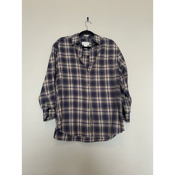 100% Cotton Vintage Y2K Plaid Fall Flannel Button Down Shirt Purple Blue Top M - Picture 1 of 6